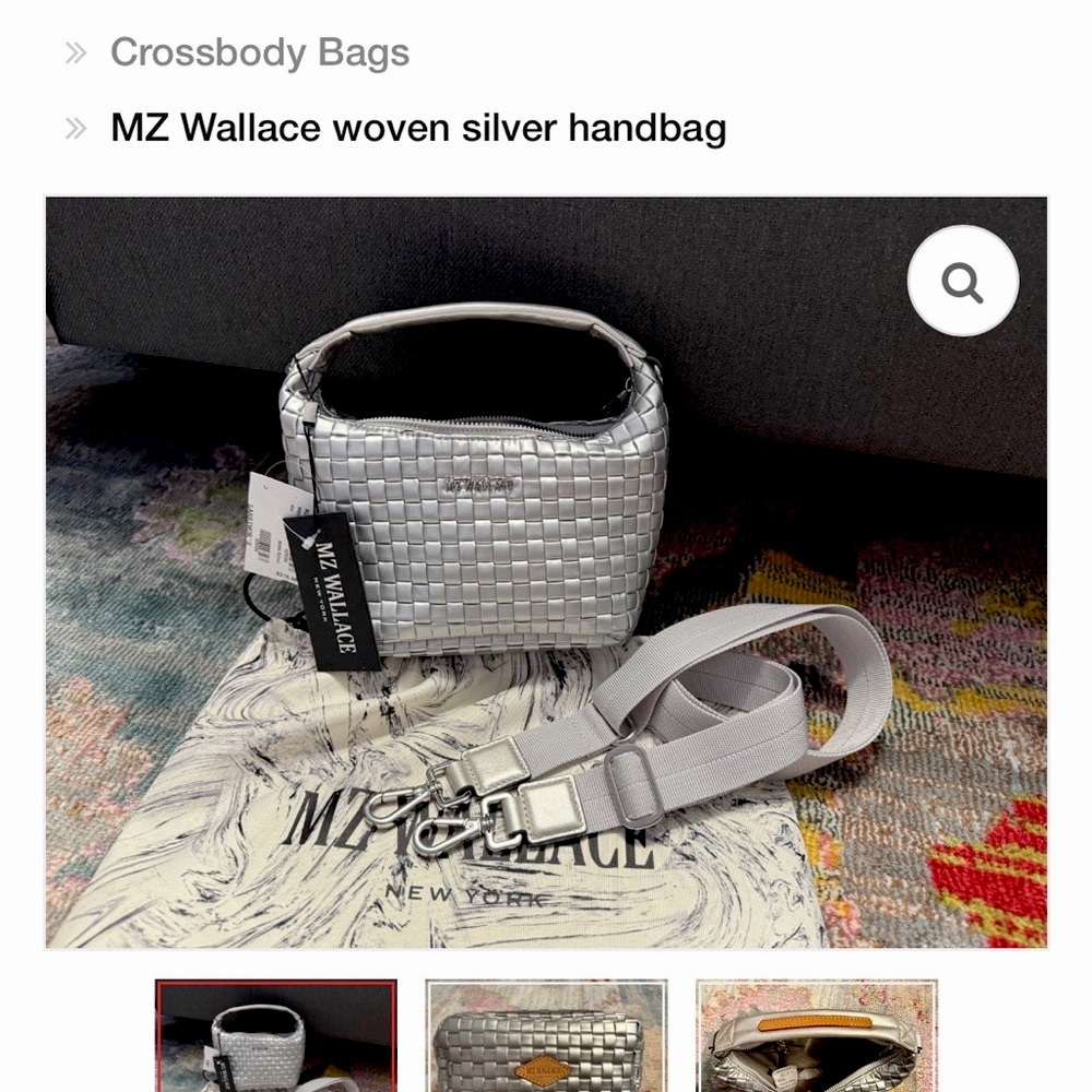 MZ Wallace Metallic Silver woven hobo Crossbody Bag
